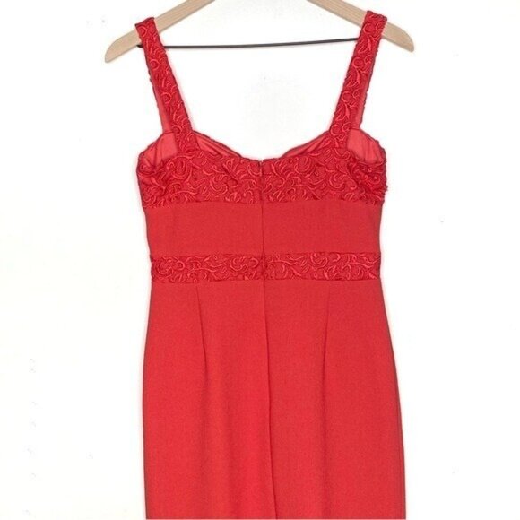 David Meister Lace Bust Cocktail Dress Sheath Red 4 - Picture 5 of 7